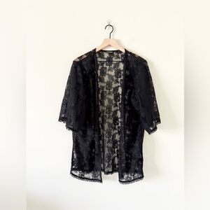 Express Oversized Kimono Style Jacket in Sheer Black Lace Size S